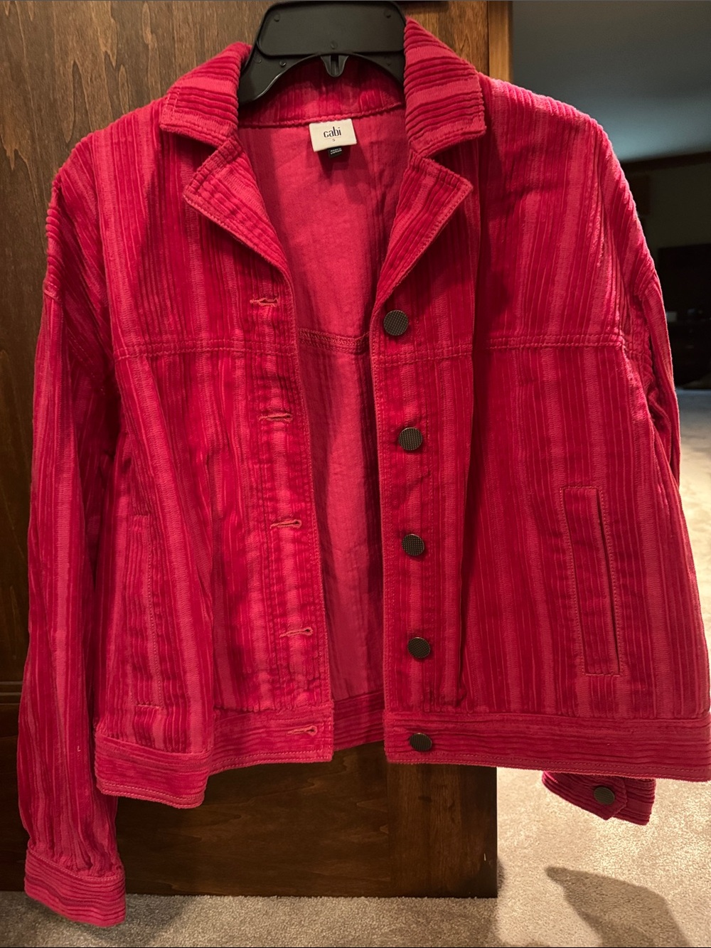 CAbi Corduroy Button-Up Jacket in Hot Pink